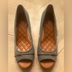 Cole Haan Grand.os Denim Blue Peep Toe Wedge size 9